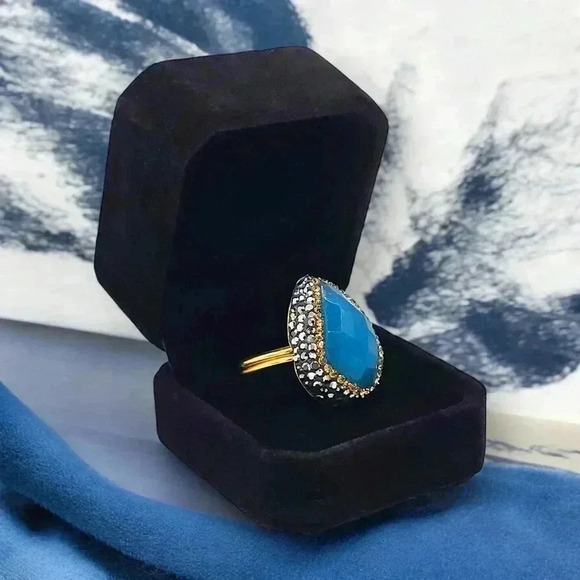 🆕️Turkish Blue Cats Eye Gemstone Ring | Handcrafted 18K Gold Adjustable Luxury - Picture 14 of 16